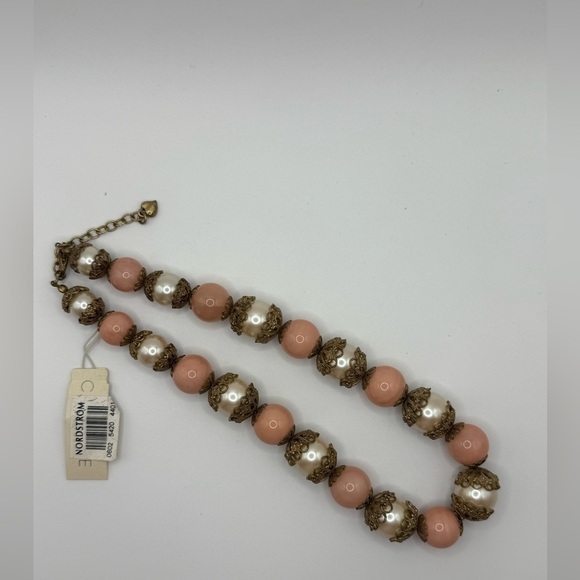 CAROLEE Pinkish Coral Faux Pearl Gold-tone Necklace NWT Nordstrom - Picture 3 of 5